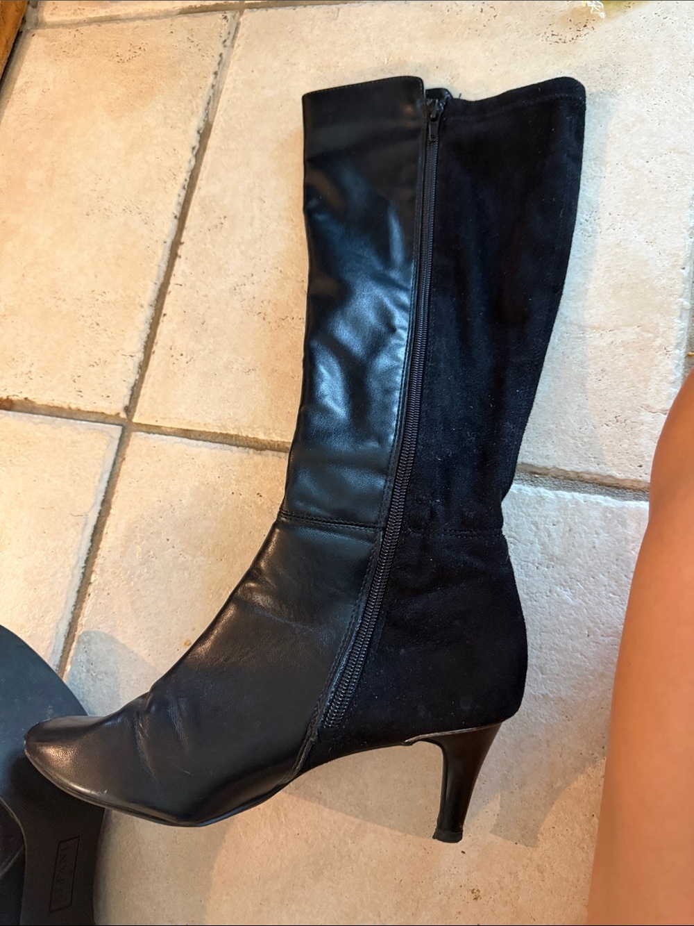 Alfani Black Leather and Suede Knee-High Heeled Boots - Picture 5 of 6